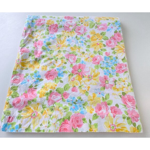 Vintage 70s flat/top bedsheet, pastel floral sheet, twin size bed, Pequot - Picture 4 of 8